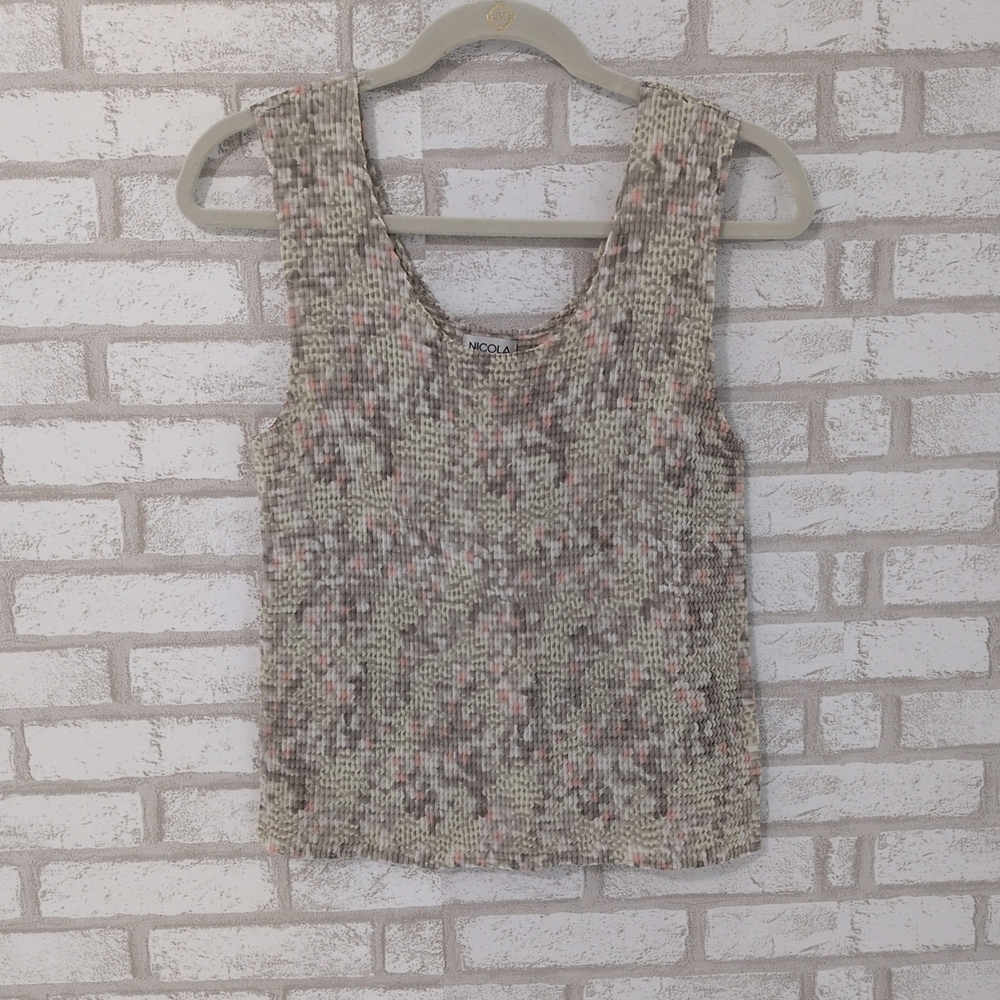 Vtg Nicola Women’s Tank Black Crinkle Y2K Large Stretchy